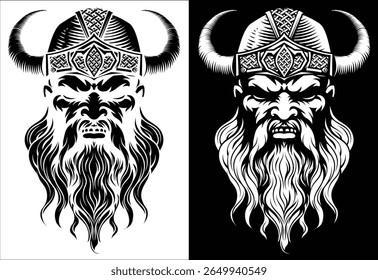 A Viking warrior or barbarian gladiator man mascot face looking strong wearing a helmet. In a retro vintage woodcut style.