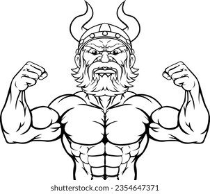 A viking warrior or barbarian strong mascot flexing muscles cartoon character