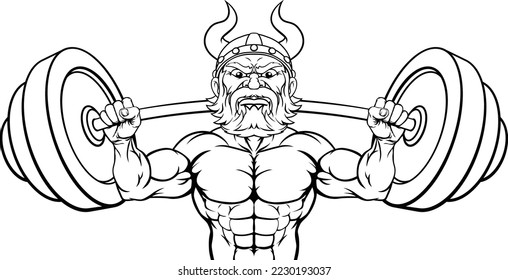 A viking warrior or barbarian weight lifting mascot muscle gym cartoon character
