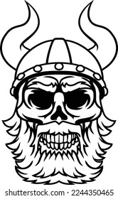 A Viking warrior bearded skull wearing a horned helmet