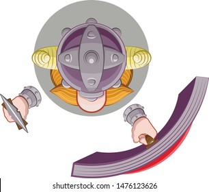 Viking warrior cartoon character top view