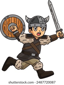 Viking Warrior Charging Cartoon Colored Clipart 