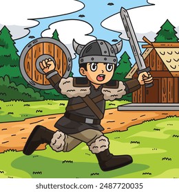 Viking Warrior Charging Colored Cartoon I