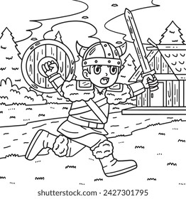 Viking Warrior Charging Coloring Page for Kids