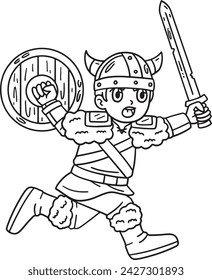 Viking Warrior Charging Isolated Coloring Page 