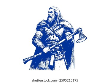 Viking Warrior drawn sketch vector illustration