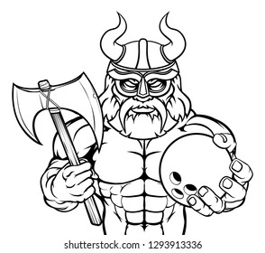 A Viking warrior gladiator bowling sports mascot