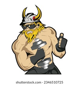 Viking warrior gym mascot cartoon character