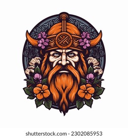 Viking warrior handdrawn logo design illustration