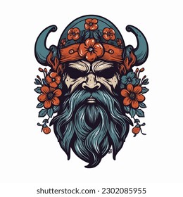 Viking warrior handdrawn logo design illustration