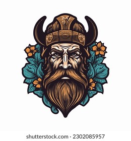 Viking warrior handdrawn logo design illustration