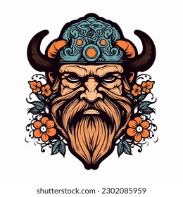 Viking warrior handdrawn logo design illustration