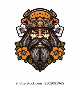 Viking warrior handdrawn logo design illustration