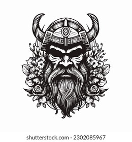 Viking warrior handdrawn logo design illustration