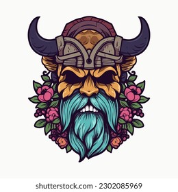 Viking warrior handdrawn logo design illustration