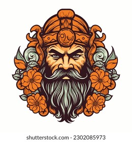 Viking warrior handdrawn logo design illustration