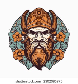 Viking warrior handdrawn logo design illustration