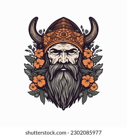 Viking warrior handdrawn logo design illustration