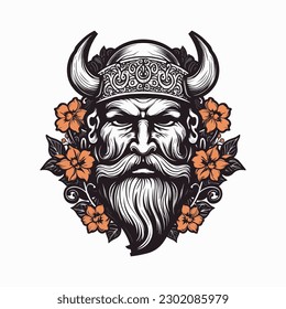 Viking warrior handdrawn logo design illustration