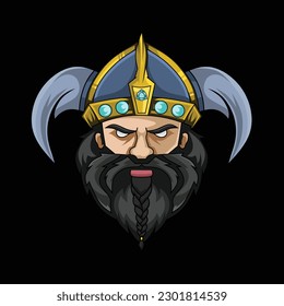 Diseño vectorial de ilustración de la cabeza del guerrero vikinés para el logotipo de la mascota