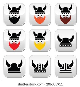 Viking warrior in helmet buttons set 