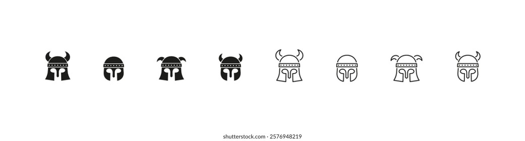 Viking Warrior Helmet with Horns Vector Icon Set