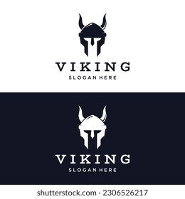 Viking warrior helmet logo with simple horned helmet.