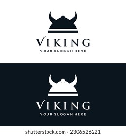 Viking warrior helmet logo with simple horned helmet.