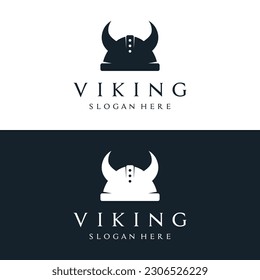 Viking warrior helmet logo with simple horned helmet.