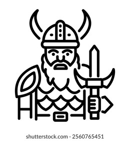 Viking warrior icon in linear style 