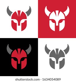 Viking warrior logo design template, gladiator helmet icon, vector illustration