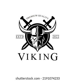 Viking Warrior Man logo icon symbol black and white vintage template for labels, emblems, badges or design template