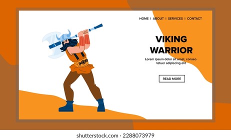 Viking Krieger Mann Vektor. Kampf antike, barbarische Axt, Schwert mittelalterlich, Gesichtskrieg, Schildkostüm viktierender Krieger Mann Web-Cartoon-Illustration