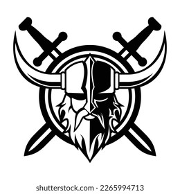 Viking Warrior Man vector icon symbol black and white vintage template design