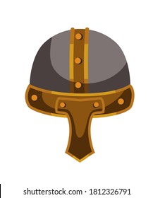 Viking warrior norse helmet. Ancient circle hat with shield for scandinavian or medieval gladiators or knights, nordic soldiers. War armor for battles vector illustration.