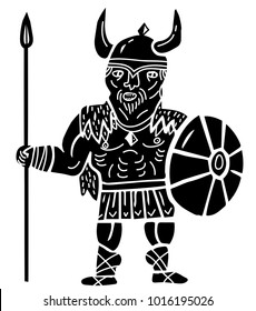 Viking warrior with round shield and lance