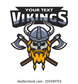 Viking warrior skull, label, emblem.