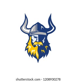 Viking warrior sport logo. Colored isolated on white background. Viking head vector stock icon logo material