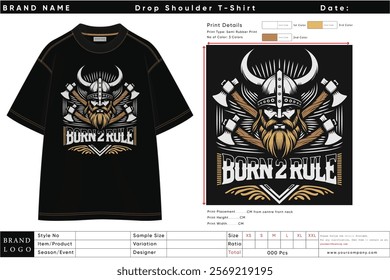 Viking Warrior T-Shirt Design - Born 2 Rule Vector Illustration