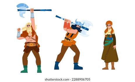 viking warrior vector. battle ancient, sword war, barbarian shield, helmet history, armor boat viking warrior character. people flat cartoon illustration