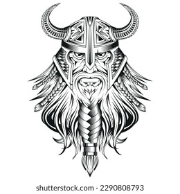 Viking Krieger. Vektorgrafik eines Skizzenmuskelbeerers. Sinister fantastische Menschen