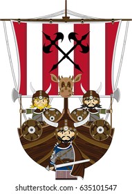 Viking Warriors on Longboat