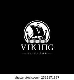 Viking Warship Longboat Logo Design Ancient Norse Longship Warship Silhouette Illustration Vector Illustration