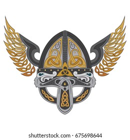 Viking Winged Helmet Scandinavian Pattern Vector Stock Vector (Royalty ...