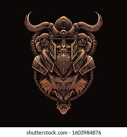 Viking & wolf warrior vector illustration