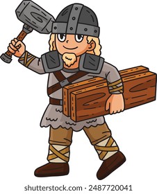 Viking with a Wood Plank Cartoon Colored Clipart 