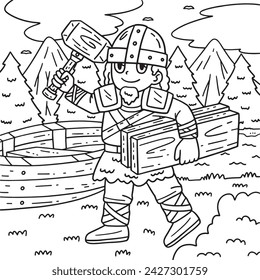 Viking with Wood Planks Coloring Page for Kids