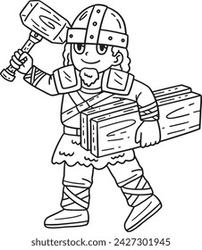Viking with Wood Planks Isolated Coloring Page