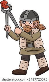 Viking Working the Forge Cartoon Colored Clipart