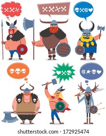 Vikings: 6 cartoon Vikings over white background. No transparency and gradients used. 